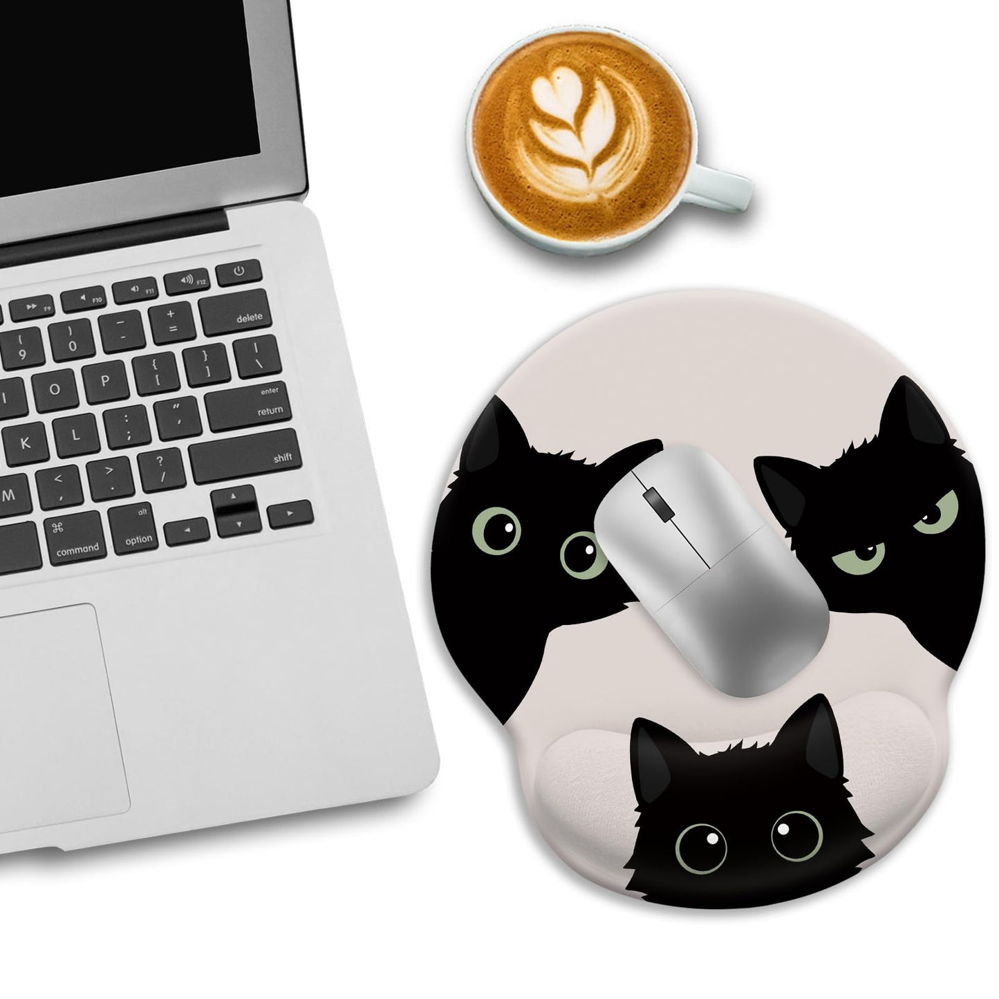 LIMKRIAN Cat Mouse Pad, Funny Ergonomic Mousepad with Wrist Rest, Gaming Mouse Pad Wrist Support with Non-Slip Pain Relief PU Base, Black Cat Mouse Pads for Desk, Cute Office Desk Accessories Decor