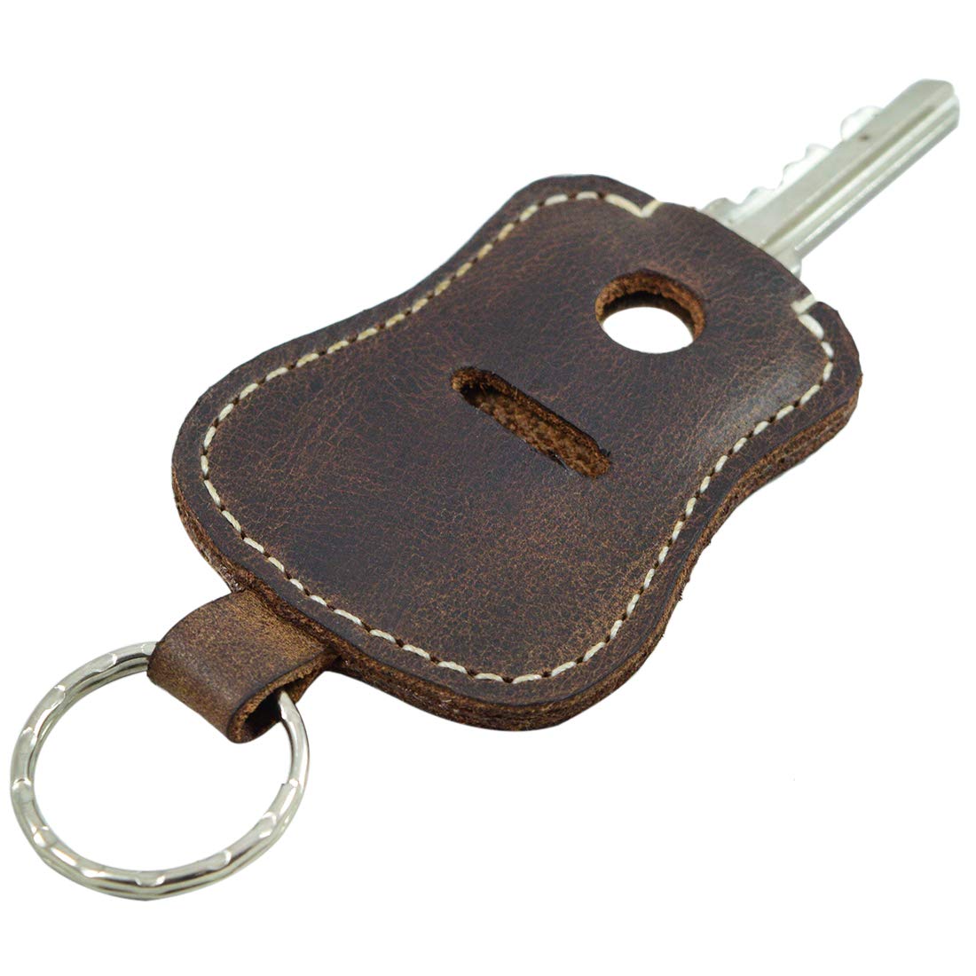 Hide & Drink, Leather Guitar Keychain/Holder With Pouch for Most Used Key, Musicians :: Bourbon Brown