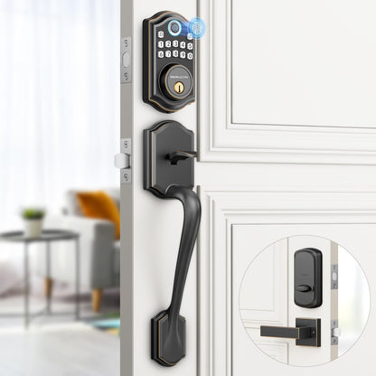 Keyless Entry Door Lock with Handle Set - Fingerprint Door Locks, Electronic Keypad Deadbolt, Smart Locks for Front Door, Auto-Lock & One Touch Locking, Easy Installation - Satin Nickel