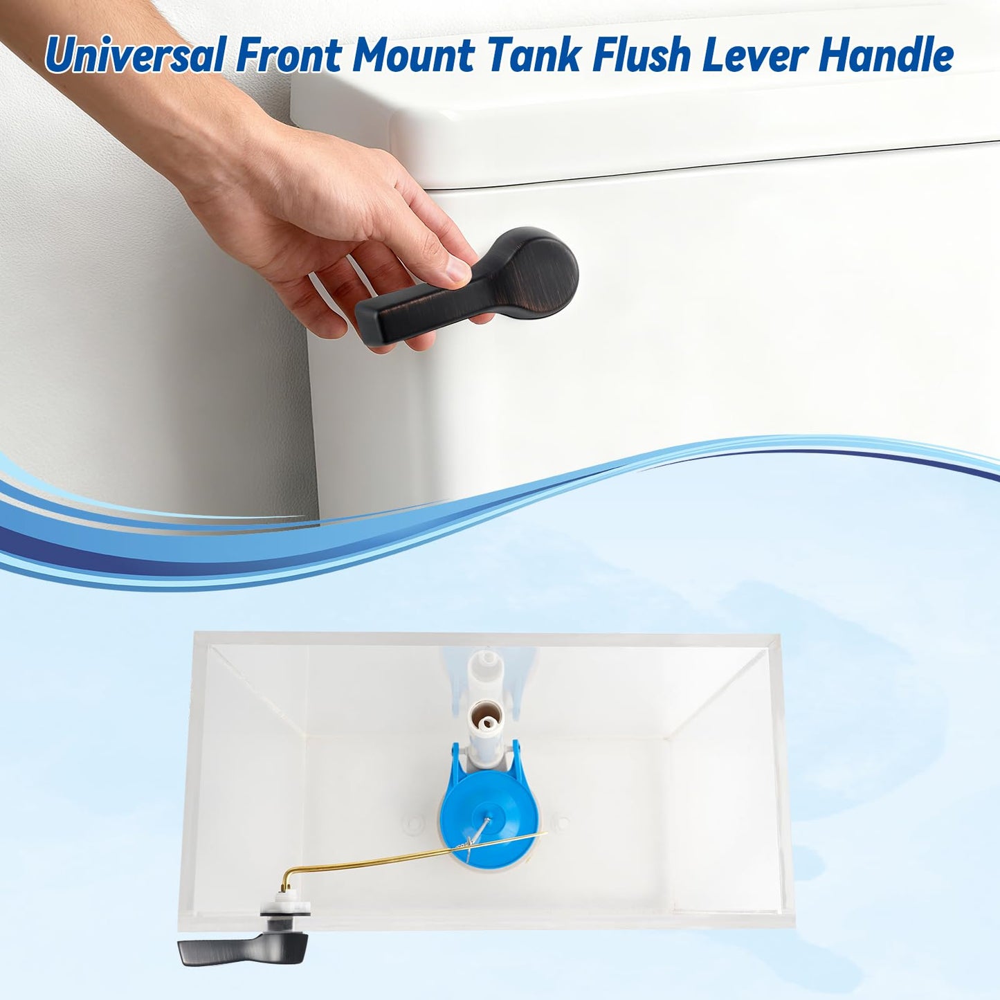 Hibbent Universal Front Mount Metal Toilet Handle Replacement Kit, Brass Toilet Tank Flush Lever with Stainless Steel Adjustable Flapper Chains for Most Toilets, Oil-Rubbed Bronze