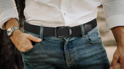 MACBORO Mens Belts Stretchable Big and Tall Belts for Men Elastic Stretch Belt Black 1.26"