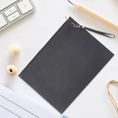 CALFOVERA A4 PU Leather File Holder with Removable Hand Strap Black Thin Document Folder Waterproof Portfolio Filing Zipper Pocket Oragnizer Bag Case for Receipt Contract Stationery Tablet