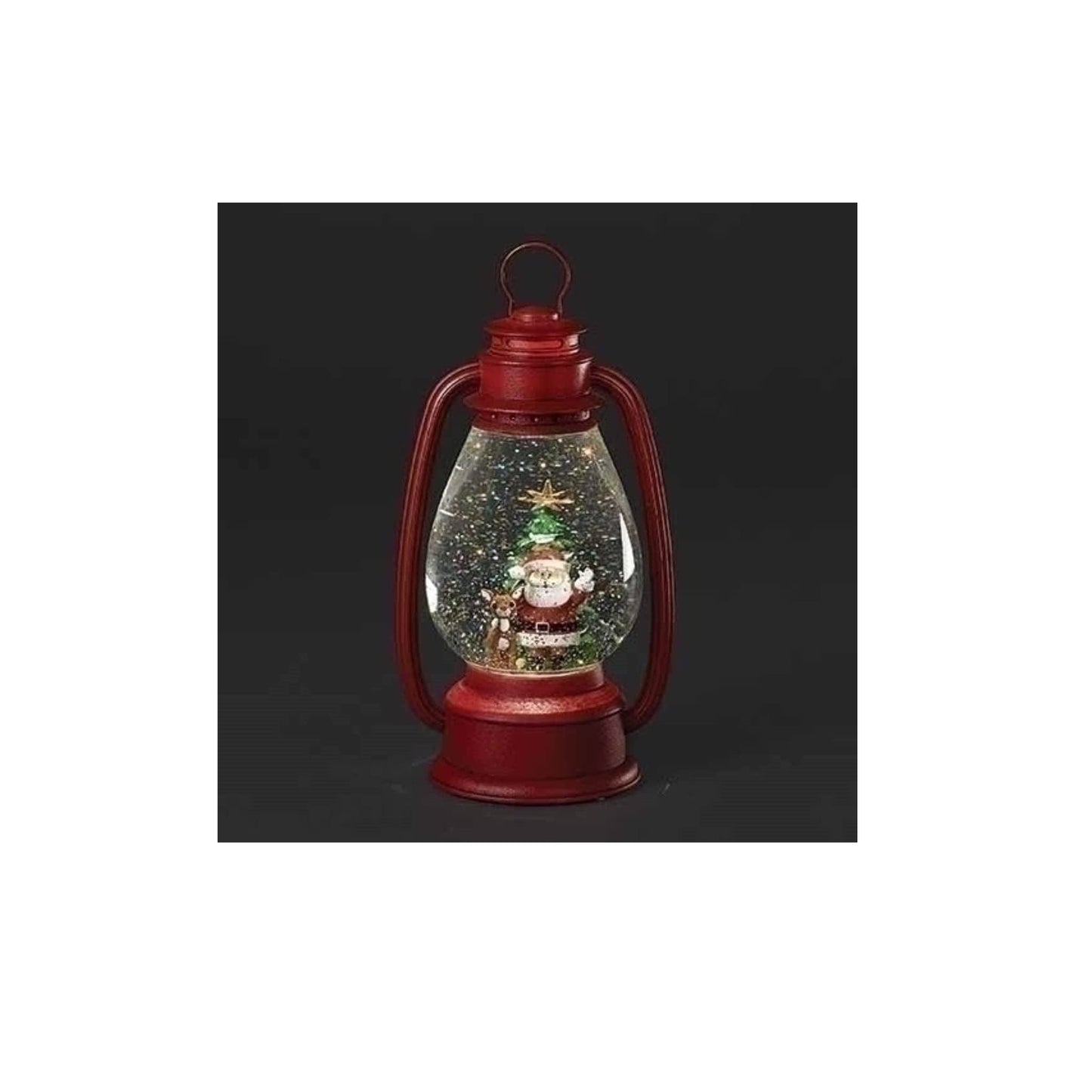 10.5" Red and Green LED Swirl Rudolph Lantern Christmas Tabletop Decor