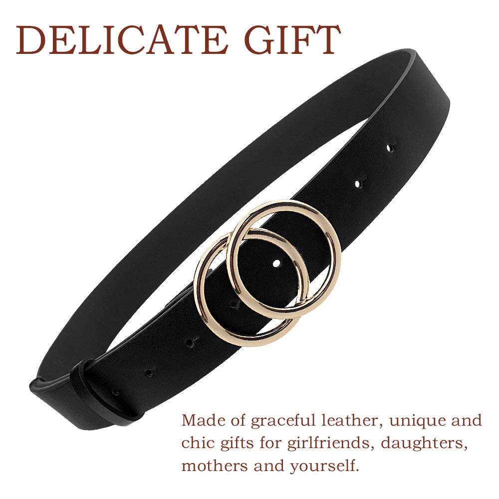 Udekit Women's Leather Belt Double O Ring Soft Faux Leather Waist Belt Medium Size (3 Pieces/Set)