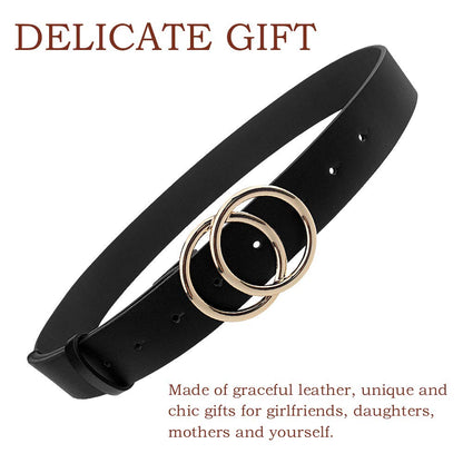 Udekit Women's Leather Belt Double O Ring Soft Faux Leather Waist Belt Medium Size (3 Pieces/Set)