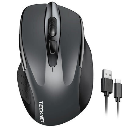 TECKNET Wireless Mouse Rechargeable, 2.4G USB-A Silent Mouse, Quiet Click, 6 Adjustable 4800 DPI, Cordless Computer Mice, Ergonomic Mice for Laptop, 6 Buttons for Chromebook, Ergo Grip - Black