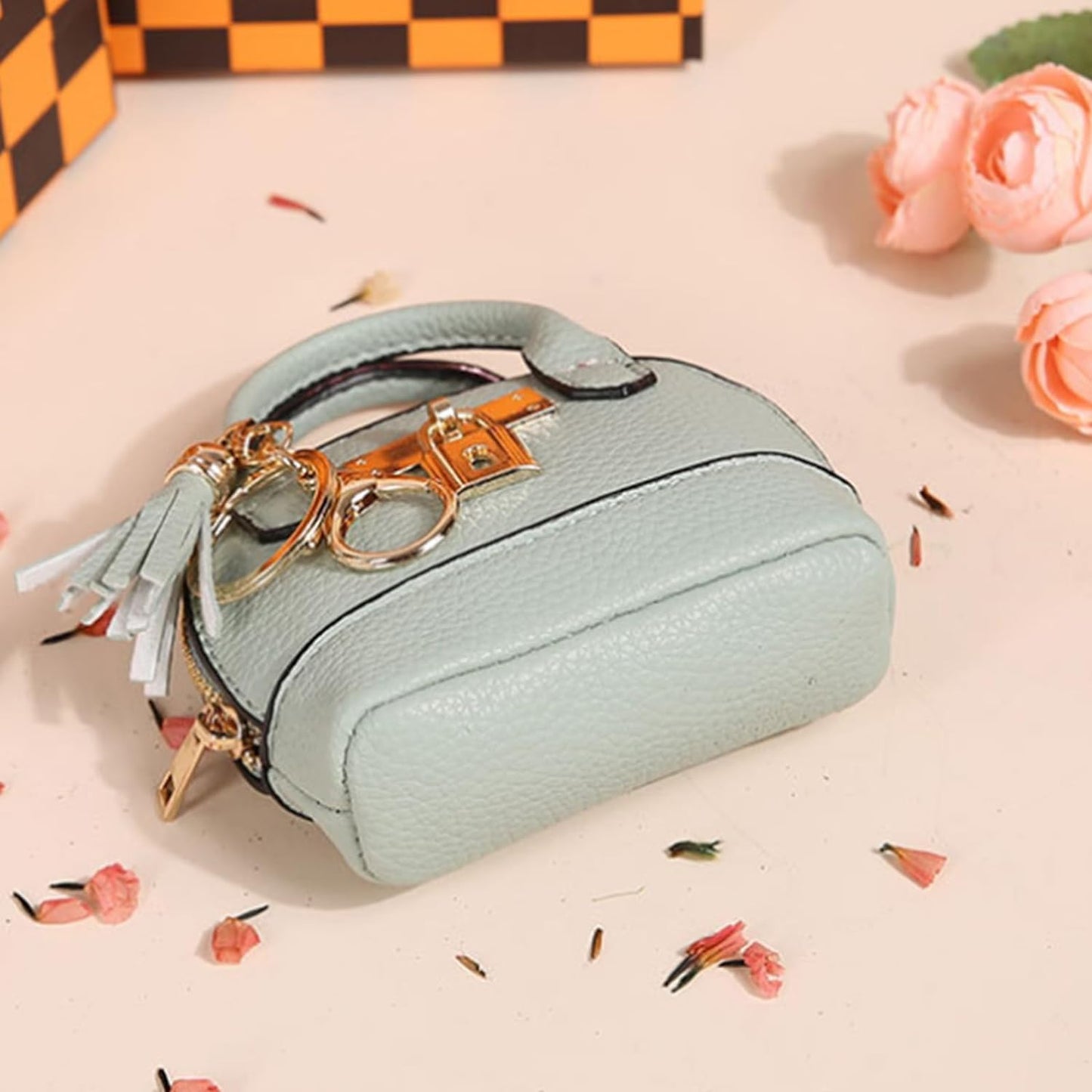 VINWO Womens Unique Change Purse Creative Mini Tote Bag Charms Leather Coin Keychain Wallet (Red)