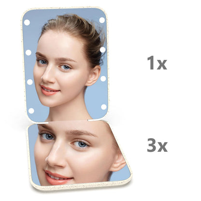 Kintion Pocket Mirror, 1X/3X Magnification LED Compact Travel Makeup Mirror with Light for Purse, 2-Sided, Portable, Folding, Handheld, Small Lighted Mirror for Gift, Pink