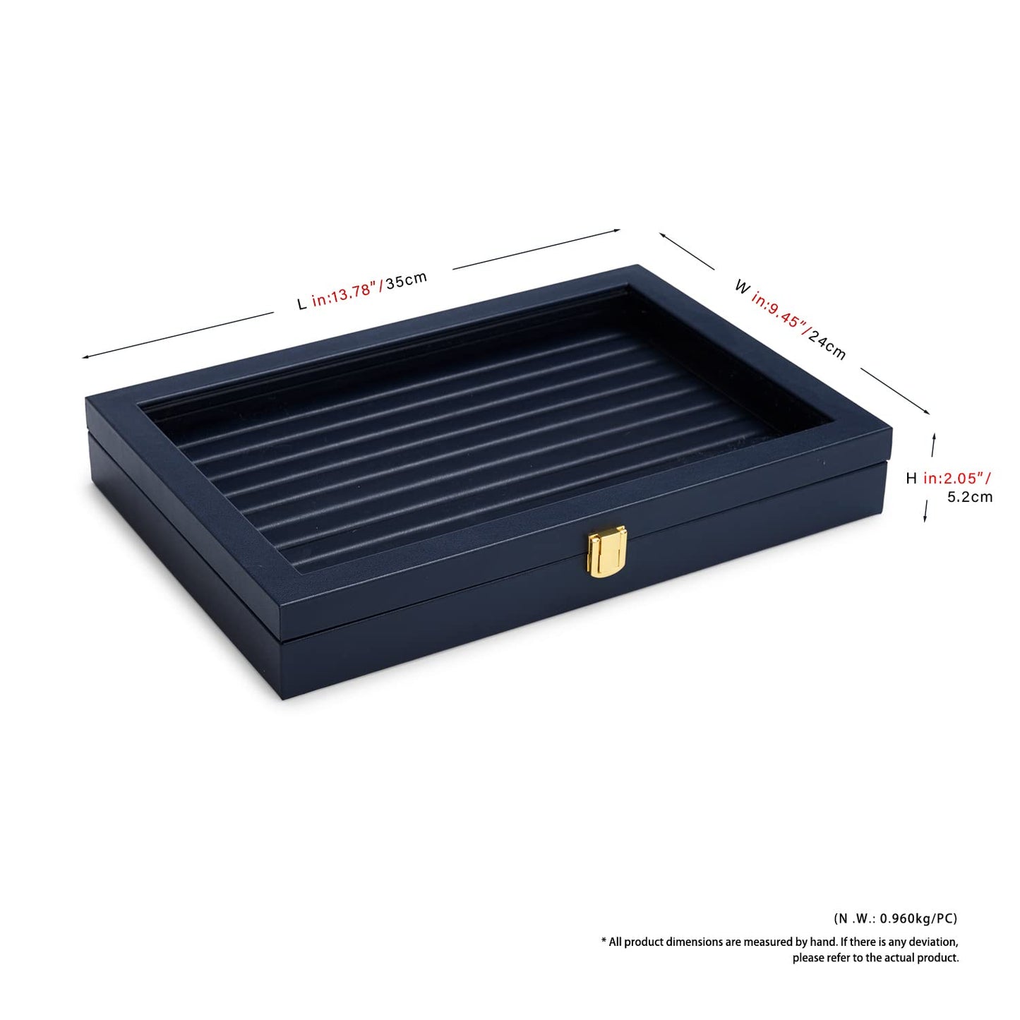 Oirlv Premium Blue Leather Rings Earrings Organizer Tray with Clear Lid Jewelry Display Box with Acrylic Lid Stackable Jewelry Box Drawer Inserts