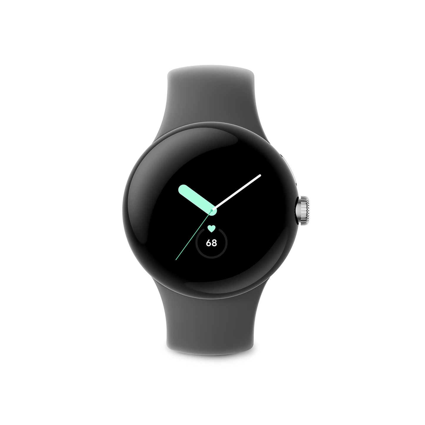 Google Pixel - Android Smartwatch with Fitbit Activity Tracking - Heart Rate Tracking Watch - Polished Silver Stainless Steel case with Charcoal Active band - LTE