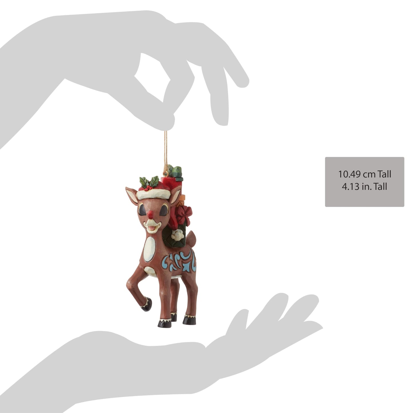 Enesco Rudolph Traditions by Jim Shore Carrying a Stack of Presents Hanging Ornament, 4.13 Inch, Multicolor