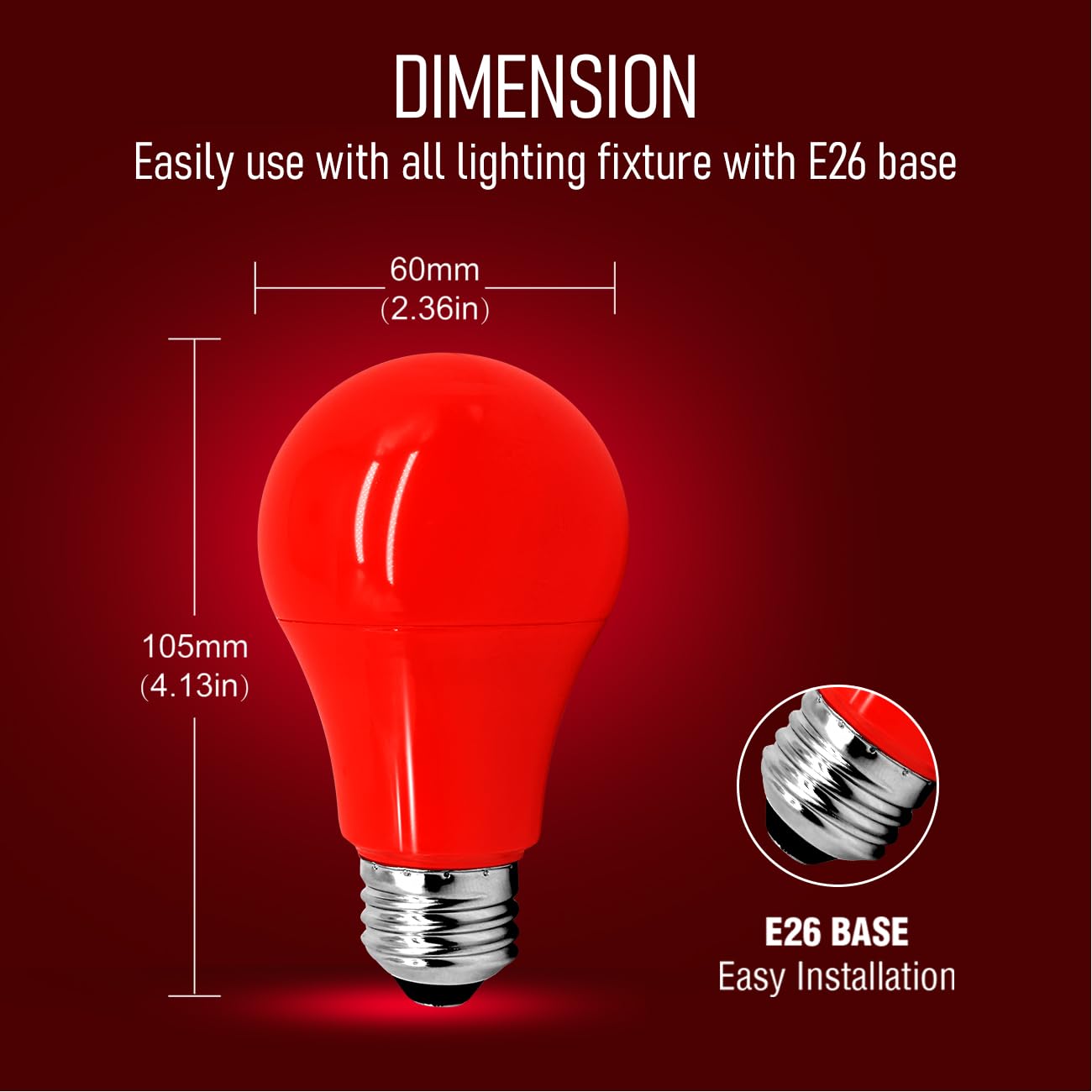 Jolux 12 Pack Red Light Bulbs A19 7W (60W Equivalent), E26 Red LED Lights for Holiday Lighting, Porch, Party, Bar Ambiance Decor, Halloween, Christmas, New Year Decor, Non-Dimmable