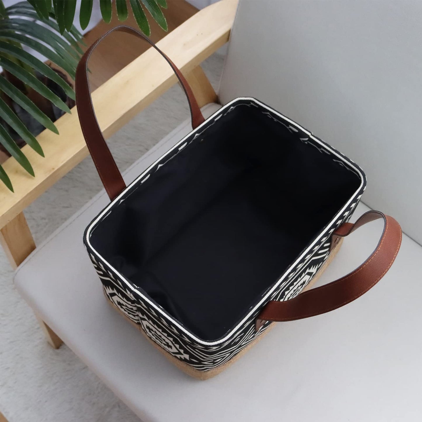 Canvas Tote Bag, Small Rectangular Picnic Basket for Storage Shopping Laundry, Black and White Pattern