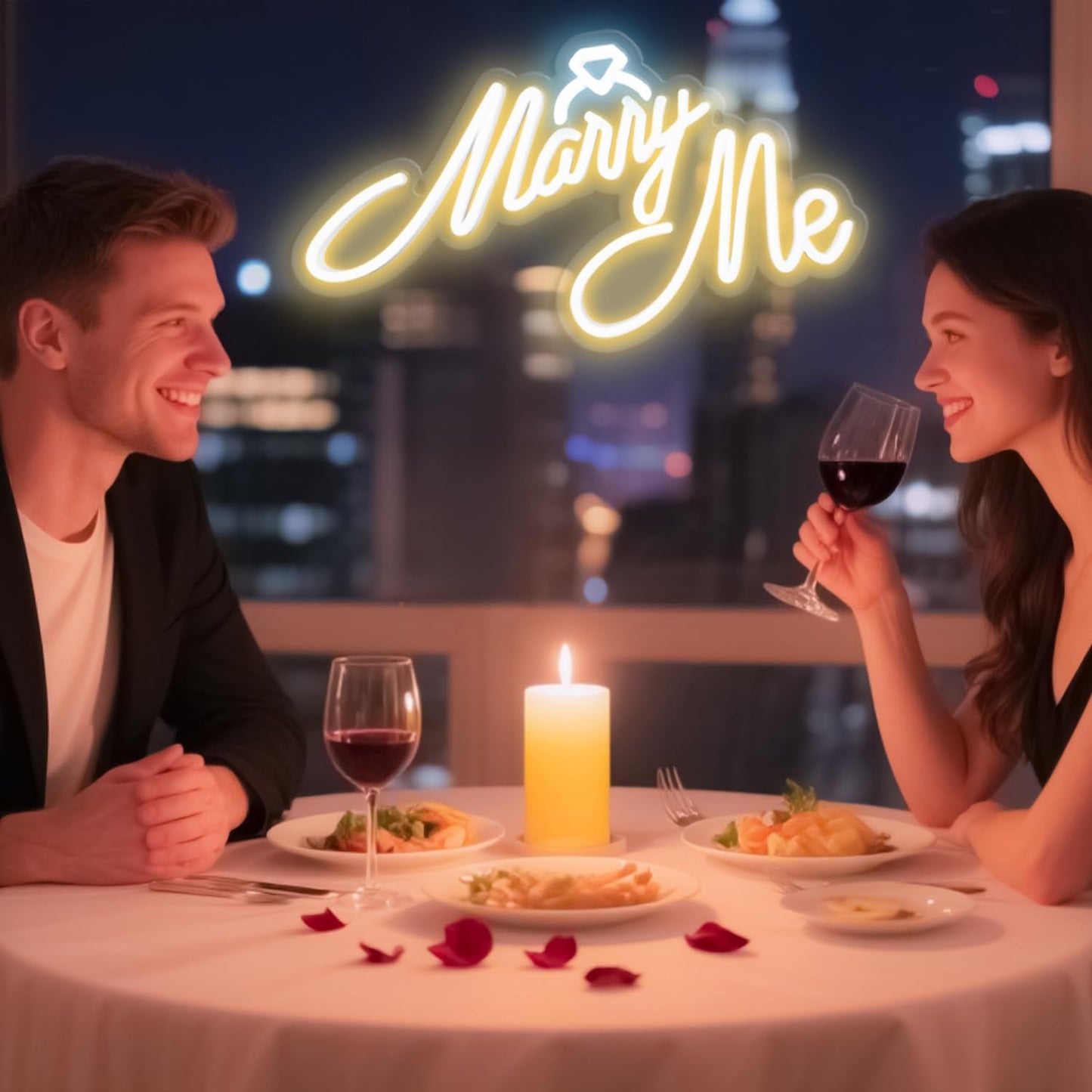 Miootly Marry Me Neon Sign, LED Neon Sign Wall Decor for for Engagement Proposal Wedding Ceremony Backdrop Wall Background Decorations, 16"x 9" USB Powered 10 Warm Brightness Light up Letters Signs