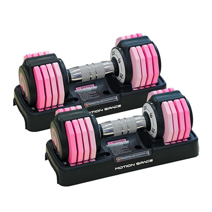 Motion Space Adjustable Dumbbells Set 12.5LB Pair, 1-Sec Fast Adjustable 5 Free Weights, Premium Comfort Non-slip Metal Handle, Compact Size for Full Body Home Workout (Pink)