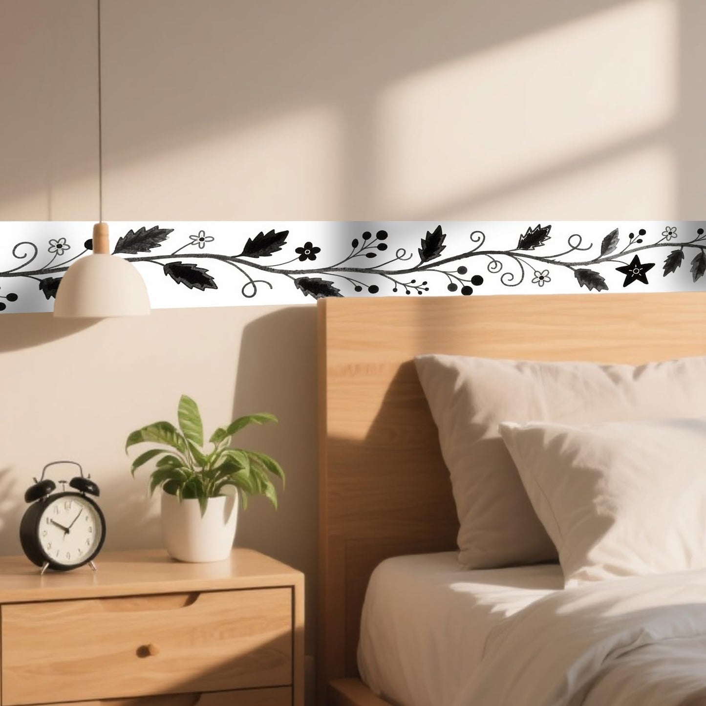 Nuxovilar Peel and Stick Wallpaper Border, Self-Adhesive Wall Border, PVC 3.94×16.4 Ft, Wall Borders Peel and Stick for Accent Walls, Craft Rooms, Laundry Rooms (Black White Floral Vine Design0