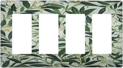 Sage Eucalyptus Leaves Foliage Light Switch Cover 4 Gang Rocker Decora Outlet Covers Wall Plate Decorative Switchplate Electrical Faceplate GFCI for Farmhouse Living Bedroom Decor