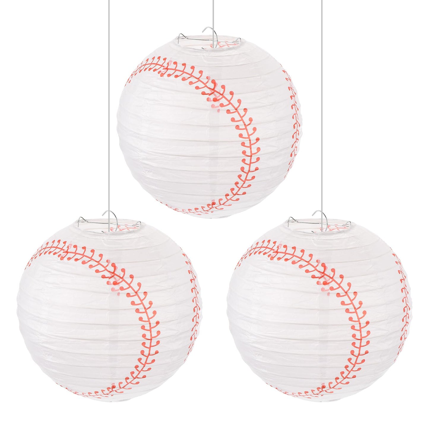 MECCANIXITY Baseball Paper Lanterns, 10" Round Hanging Chinese/Japanese Lantern Decoration for Home Birthday Party Wedding Christmas Classroom Decor, White 3 Pcs