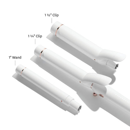 T3 Switch Kit Professional Ionic Interchangeable Curling Iron with 3 Ceramic Clip & Wand Long Barrels for Curling and Waving, 9 Adjustable Heat Settings & Ion Generator, White/Rose Gold