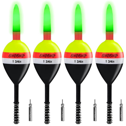 QualyQualy 4PCS Lighted Slip Bobbers Fishing Floats Glow in the Dark Spring Bobber for Crappie Walleyes Fishing