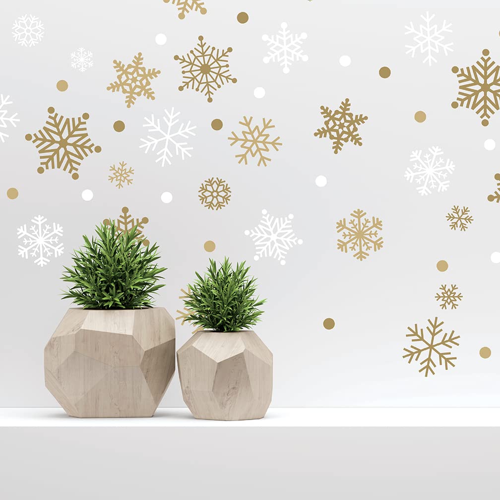 Paper Riot Co. Christmas Wall Stickers Gold Snowflakes Removable Adhesive Home Decor Decals 186 Count