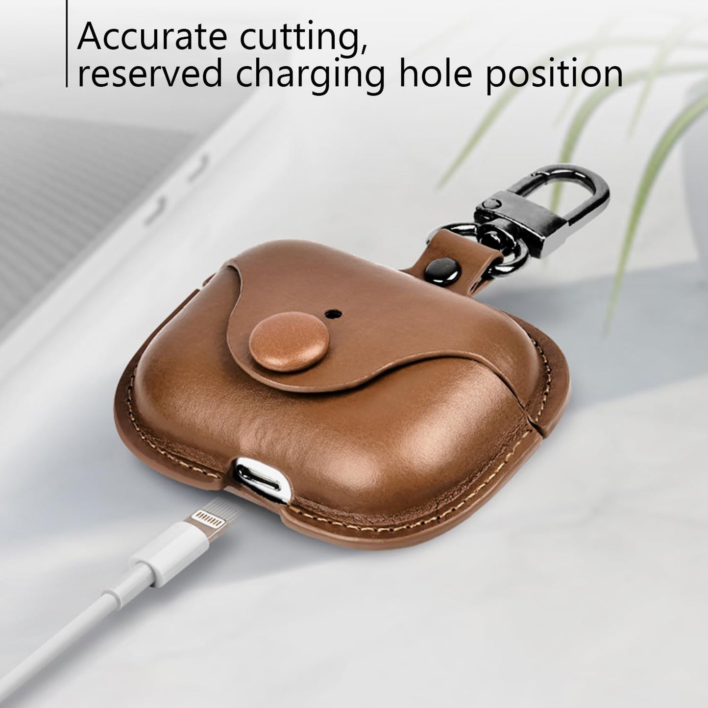 UMUBUHOMS Case for AirPods 4 Leather Cover Support Wireless Chargin, MagSafe with Keychain Airpods Strap - Compatible with AirPods 4th Generation (2024) Case (Brown)