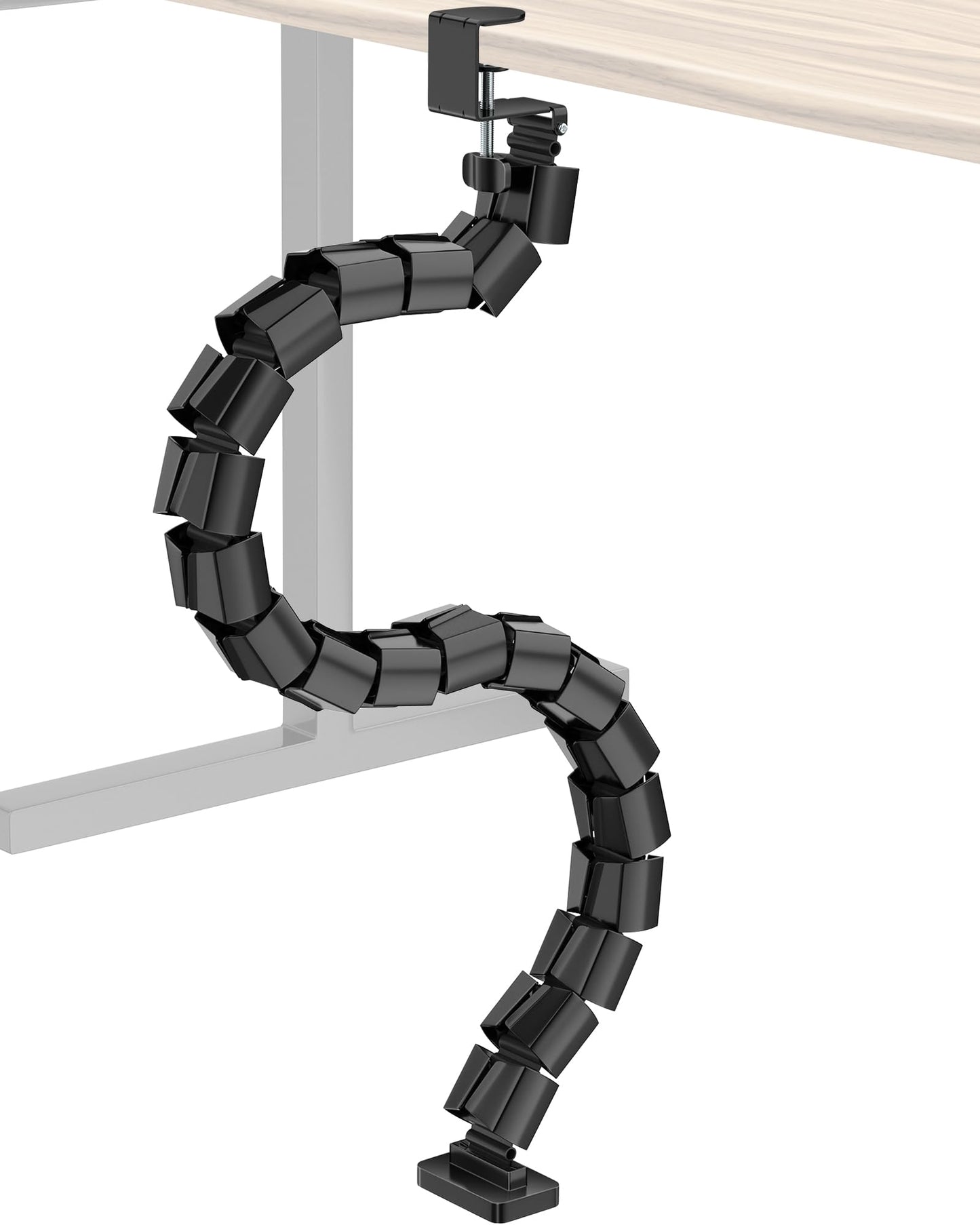 DeskLogics Clamp-On Cable Management Spine, No-Drill Vertebrae Wire Hider for Glass & Wood Standing Desks, Tool-Free Adjustable Desk-to-Floor Cord Organizer Snake with Non-Scratch Silicone Padding