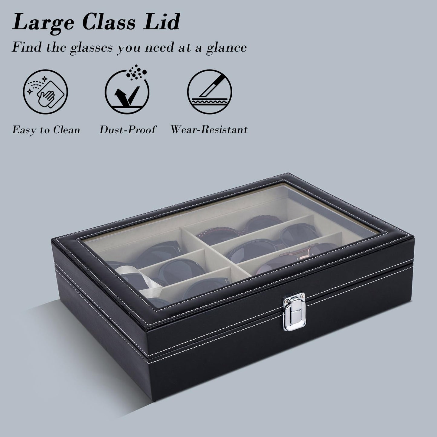 AUTOARK Leather 8 Piece Eyeglasses Storage and Sunglass Glasses Display Case Organizer,Black,AW-022
