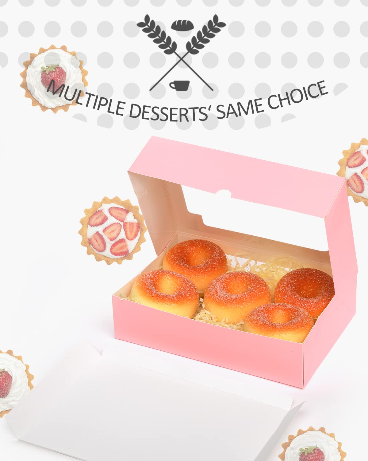 qiqee 36Packs Auto-pop Pink Cookie Boxes for Gift Giving 8x5.3x2 inch One Second Folding Pink Bakery Box with Window Treat Box for Donuts Candies and Biscuit