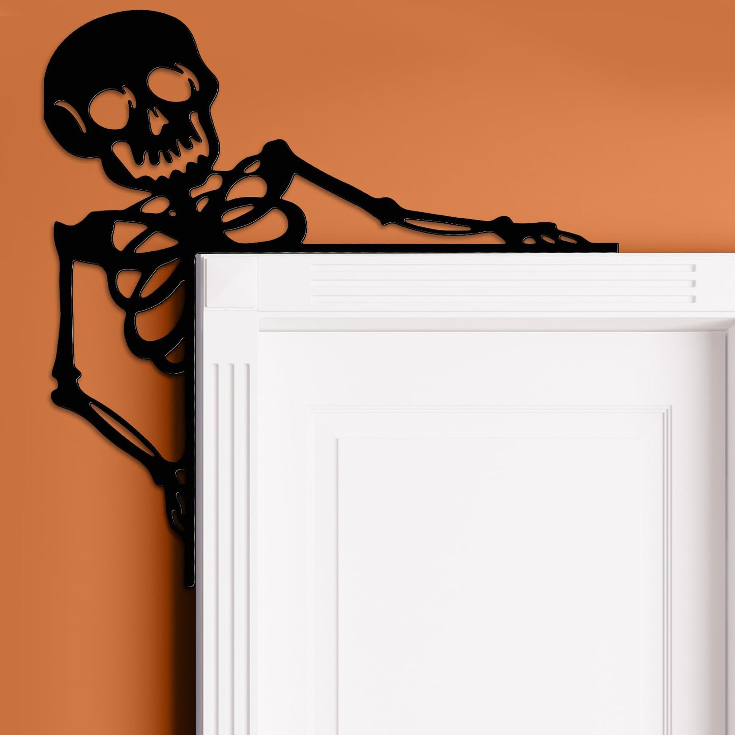 Yaocom Metal Halloween Skeleton Door Topper 11.8" x 11.8" Halloween Door Frame Decoration Gothic Metal Skull Sign for Corner Cabinet Shelf Window Wall Ornaments Day of The Dead Home Office Kitchen