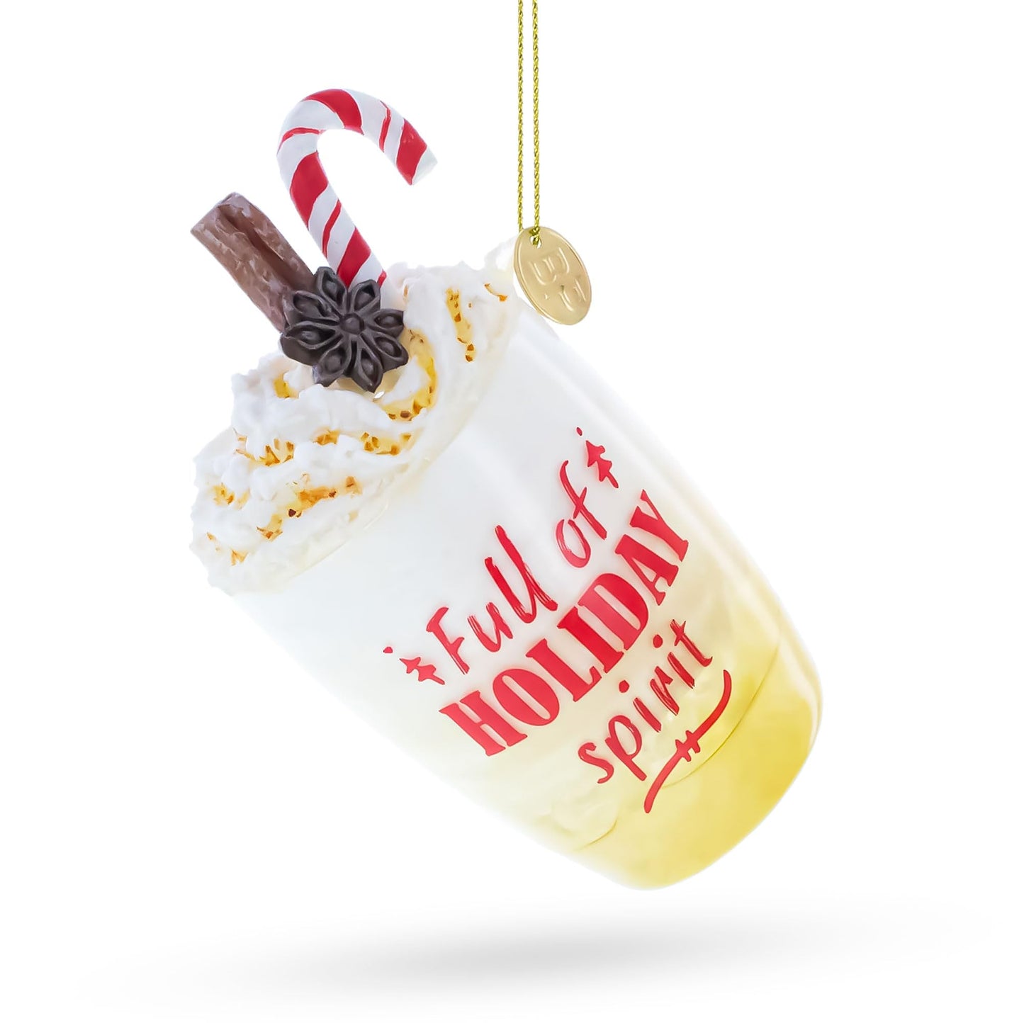 Whipped Cream Holiday Spirit Cocktail with Candy Cane Blown Glass Ornament