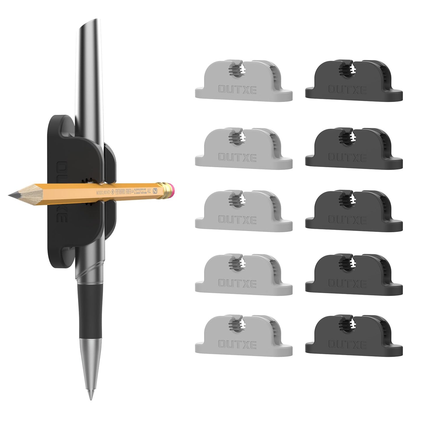 OUTXE 10-Pack Magnetic & Adhesive Pen Holder with Dual Slots - Easy Organize & Access Pencil, Pen, Marker- Perfect for Desk, Wall, Refrigerator, Whiteboard, Clipboard