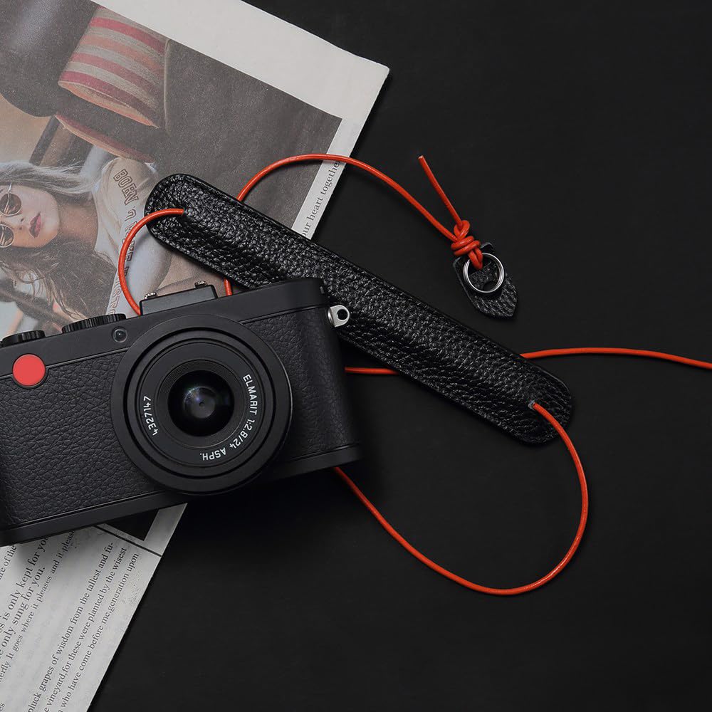 DBZZ Vintage Ultra-Thin Genuine Leather Camera Lanyard, Cowhide Rope Neck Strap for Fujifilm X100VI X-HALF For Ricoh (Vermilion)