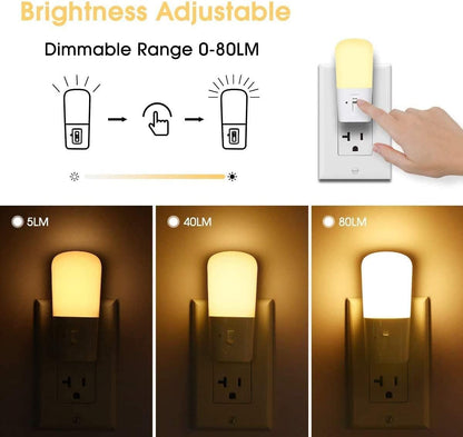 L LOHAS LED Dimmable Night Light[2 Pack], LED Night Lights Plug into Wall with Dusk to Dawn Sensor, Soft White 3000k Brightness Adjustable, Kids Nightlight for Bedroom,Baby Nursery,Hallway