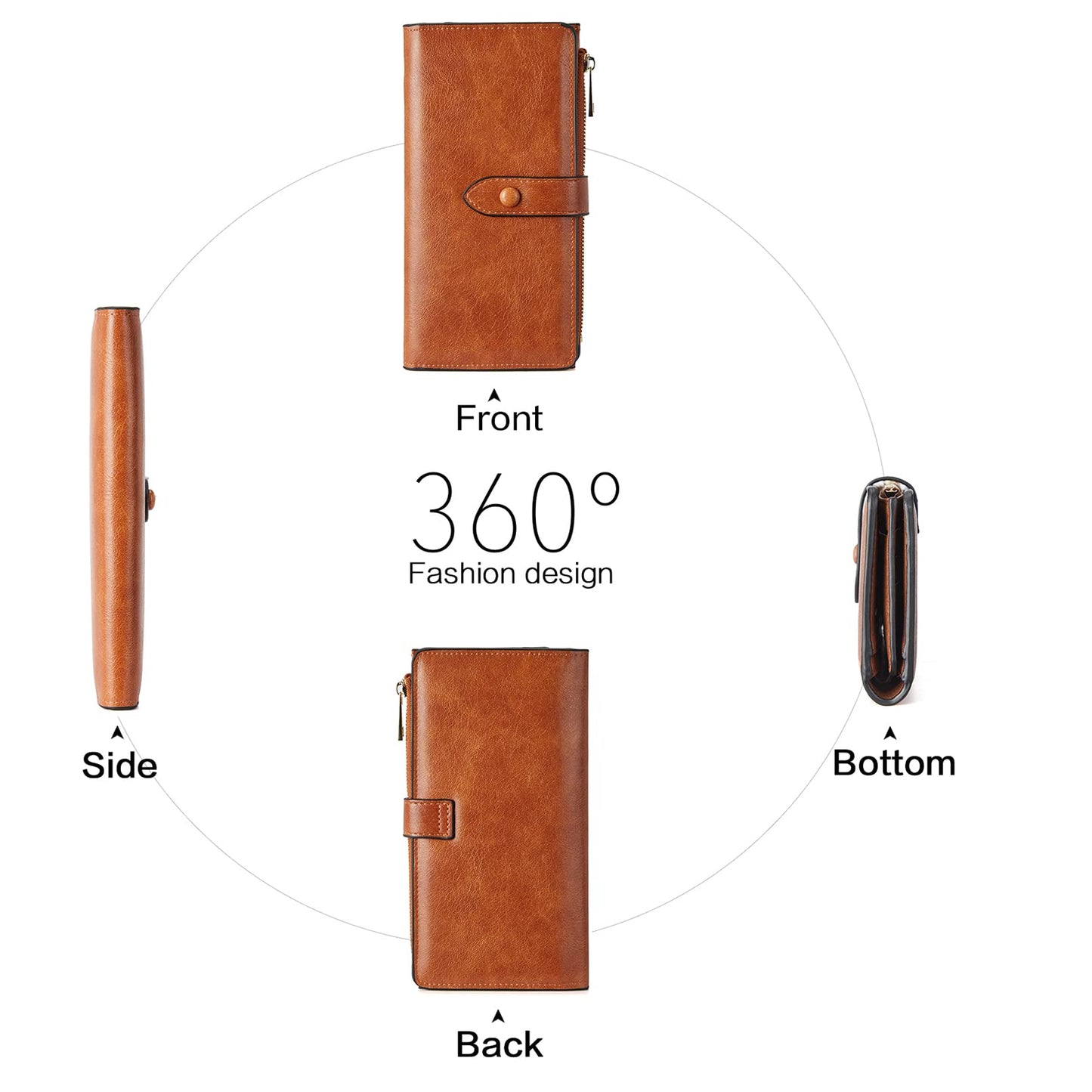 BOSTANTEN Leather Wallets RFID Blocking Large Capacity Trifold Card Holder Ladies Phone Clutch Brown