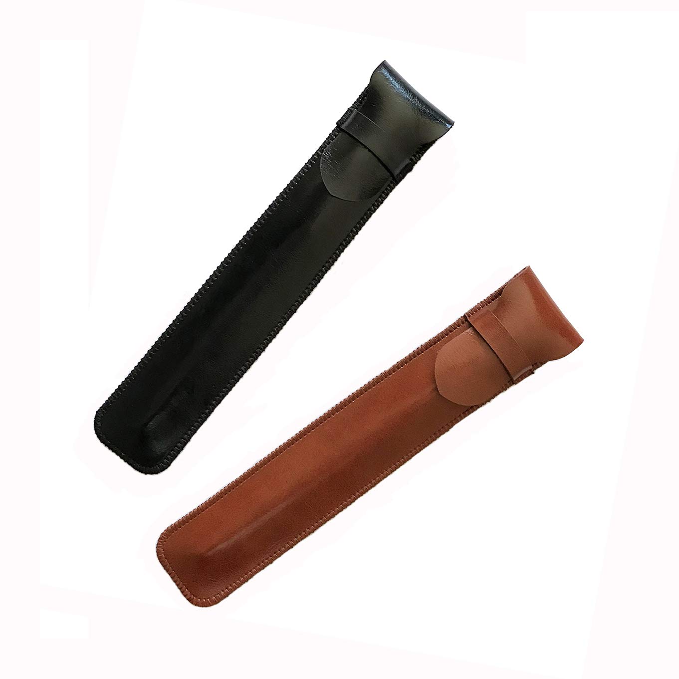 Daimay 2PCS Leather Case Holder Handmade Fountain Pouch Soft Protective Sleeve Cover for Ballpoint, Stylus Touch Pen - Black & Brown