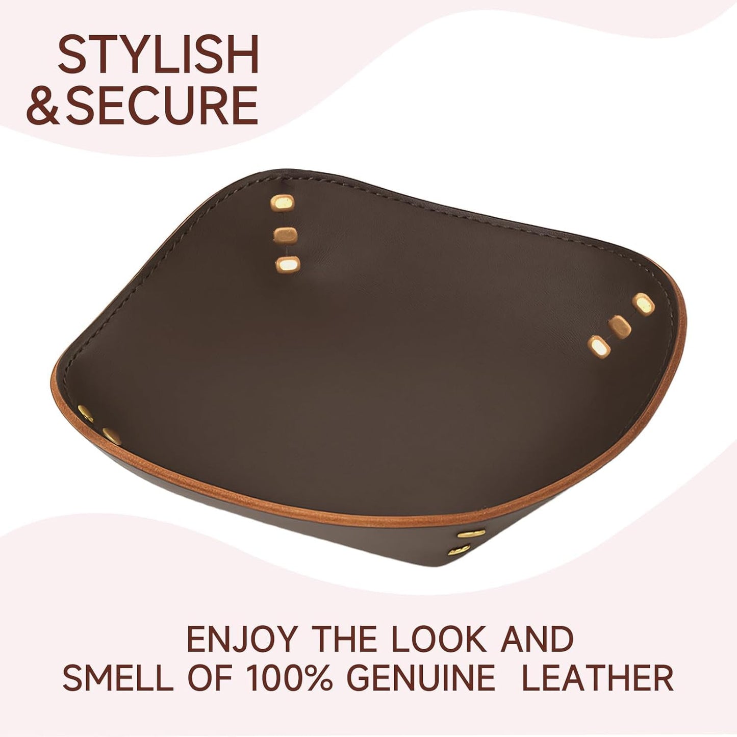 Genuine Leather Valet Tray-Handmade Brown Leather Catchall Organizer for Desk, Nightstand Bedside Desk & Entryway Table Storage Tray for Keys, Phone, Wallet, Coins, Jewelry for Women & Men