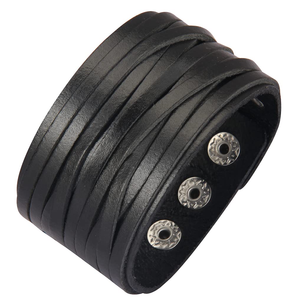 GelConnie Punk Leather Bracelet Cuff Bangle Multi Straps Wristband Adjustable Wrap Bracelets for Men, Women LPB2221-1