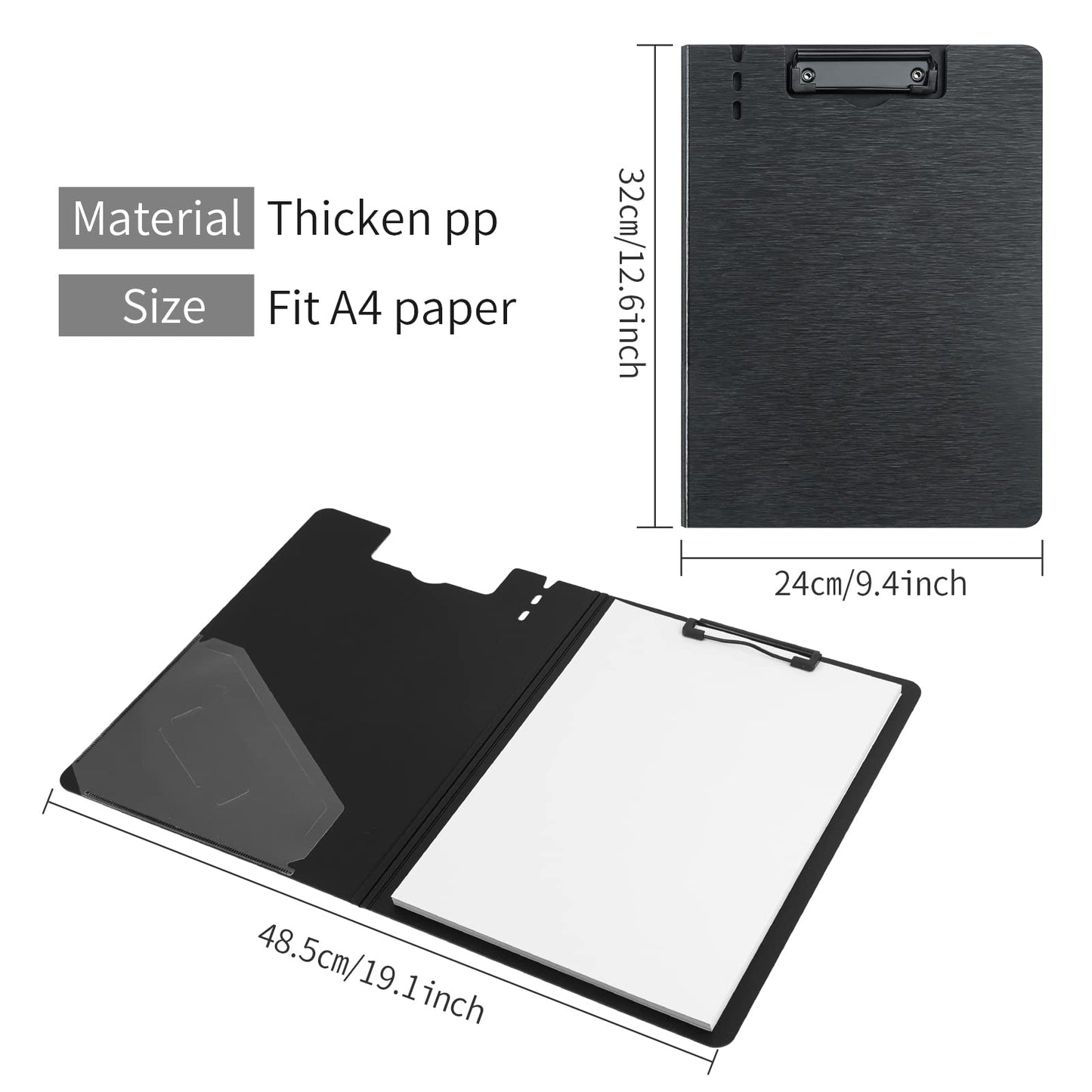 URbantin A4 Clipboard Folder, Foldable Clipboards with Pocket,5 Pack Clip Board for Memo Form Document & School Office Work Classroom (Black)