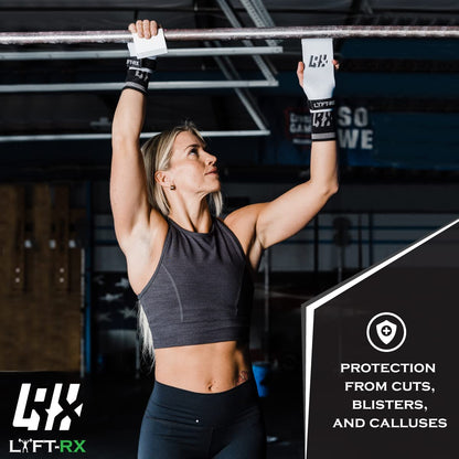LYFT-RX Carbon Fiber Hand Grips for Weightlifting, Cross Training, Pullup, Muscle Ups - No Hole Fingerless Grip, Gymnastics Fit, Men/Women Lift Gloves, Protects Palms & Enhances Grip, Chalk, Small
