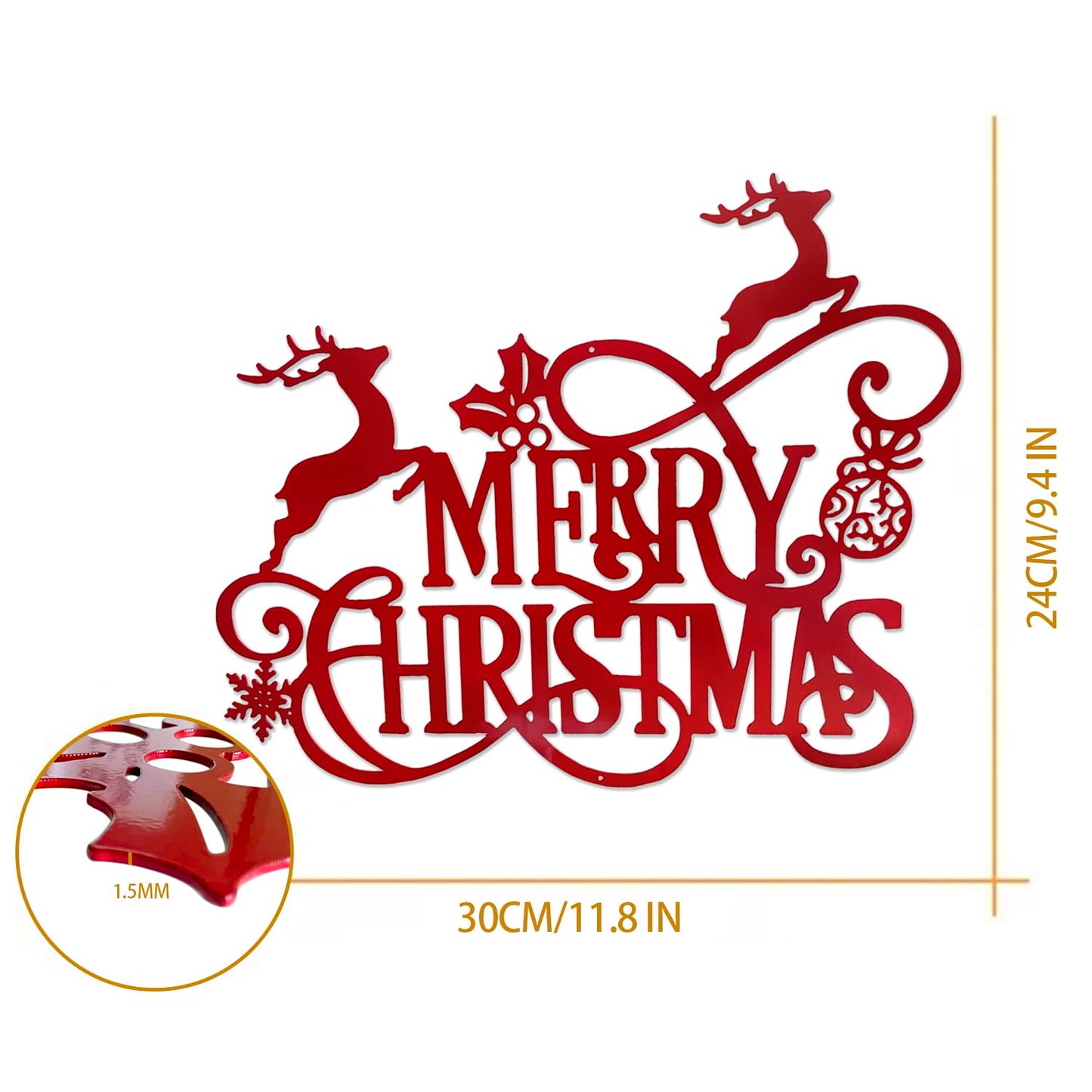 Metal Merry Christmas Wall Decor Christmas Sign Letter Decorative Hanging Plaque Suitable For Indoor Outdoor Room Yard Holiday Decoration