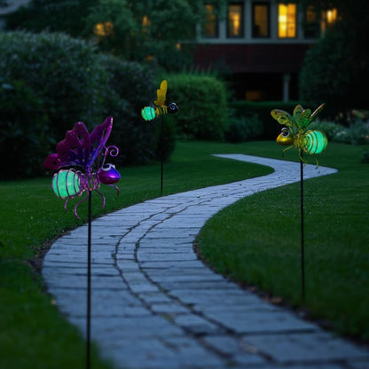 SATHGA Garden Decor for Outside,3 Pcs Luminous Insect Garden Decorative Stakes,Glow in The Dark Bee Lights Metal Yard Art,Waterproof Outdoor Spring Lawn Patio Pathway Decoration for Mom,Women,Grandma