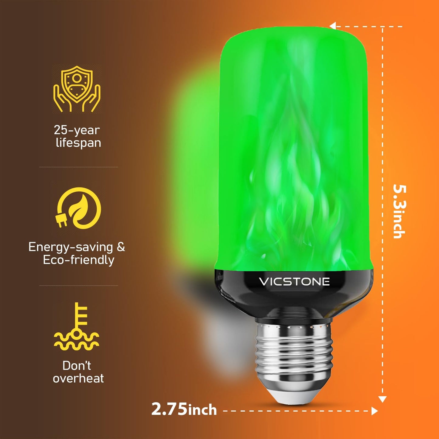 Vicstone Upgraded LED Flame Light Bulbs Christmas Decorations, 4-Mode Flickering Light Bulbs with Upside Down Effect, E26 27 Fire Light Bulb for Porch Party Patio Home Halloween Indoor Outdoor, Green