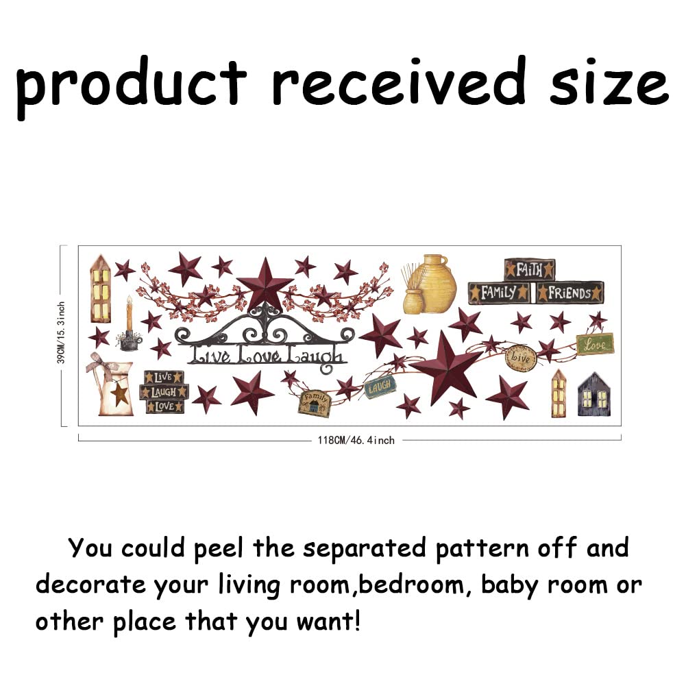 SUPERDANT Country Style Wall Sticker Barn Star Wall Decals Peel and Stick Vinyl Art Decal Home Decor for Kitchen Dining Room Livingroom Fireplace Entrance Hall Farmhouse Decoration Gifts