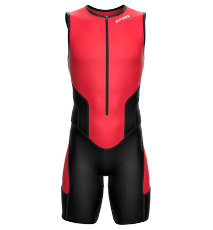 Sparx X Triathlon Suit Men Racing Tri Cycling Skin Suit Bike Swim Run (Shocking Red, XL)