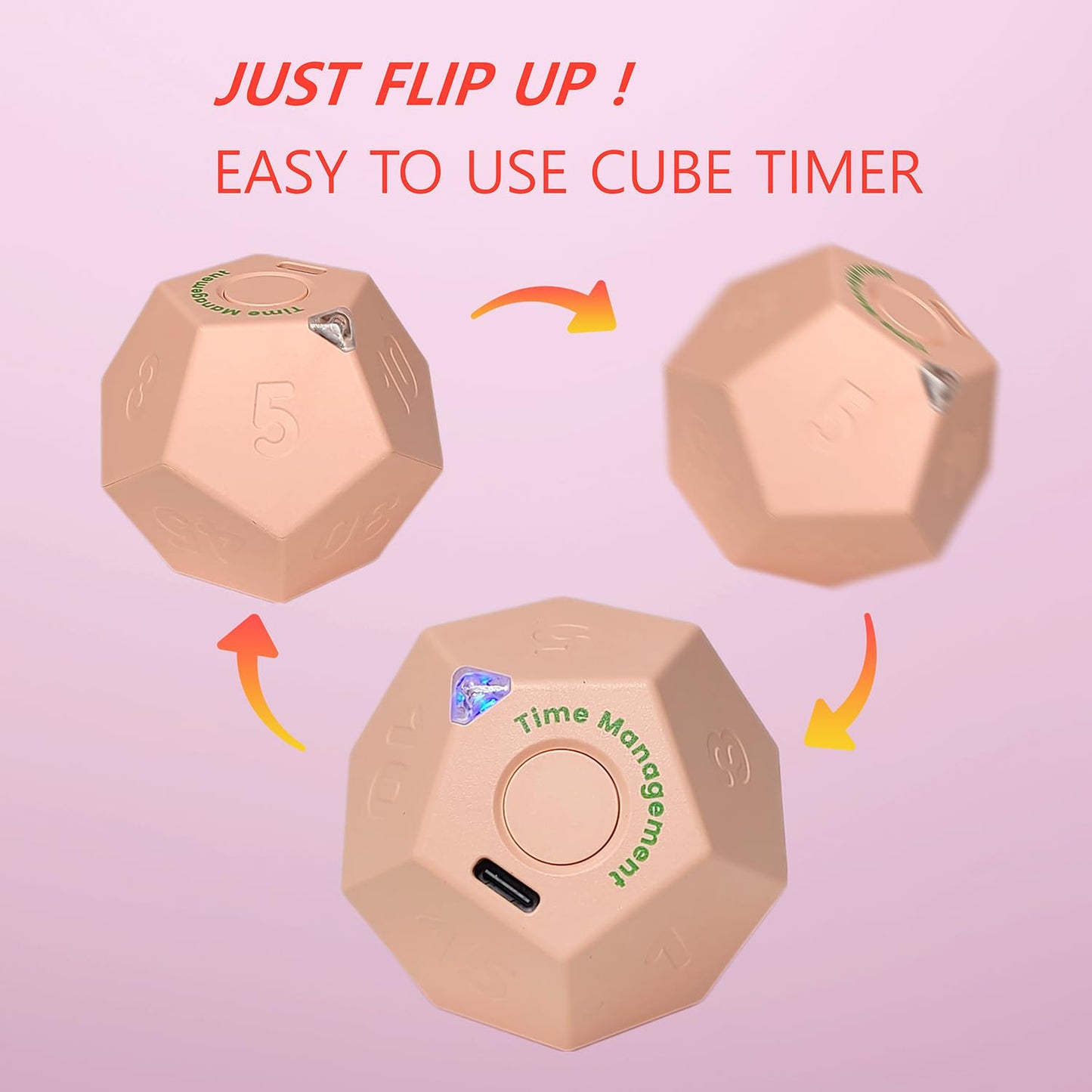 CREAVIVA Cube Pomodoro Timer - Flip to Start Countdown, Rechargeable Mini Productivity Timer for Study, Office, 11 Preset Times, Silent/Vibration, Time Management Tool for Kids & ADHD (Pink)