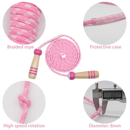 Jump Rope Kids, 7ft Adjustable Cotton Skipping Rope with Wooden Handle for Boys and Girls Fitness Outdoor Exercise