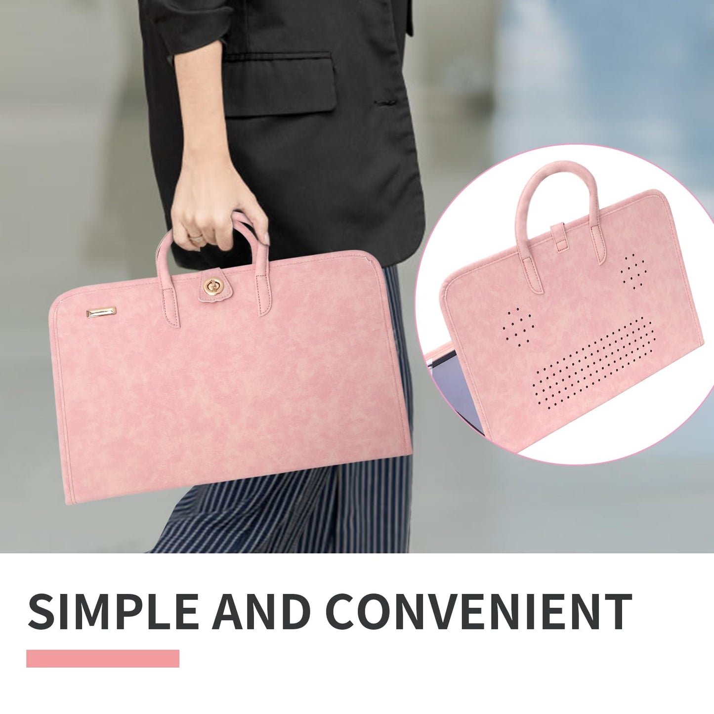 PU Laptop Sleeve Pink With Handle Protective Case Laptop Bag，Compatible with 15.6" Notebook(15.6 inch)