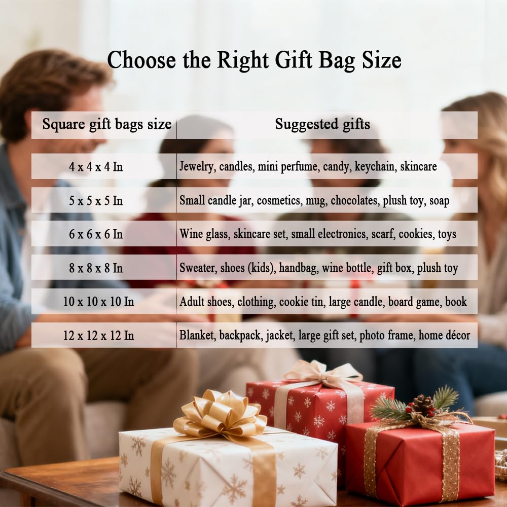 Aosric Red Gift Bags with Tissue Paper, 24 Pack 10x10x10 In Square Reusable Thick Paper Bag for Christmas, Halloween Treats, Wedding, Baby Shower, Birthday Party Favor, Return Gifts