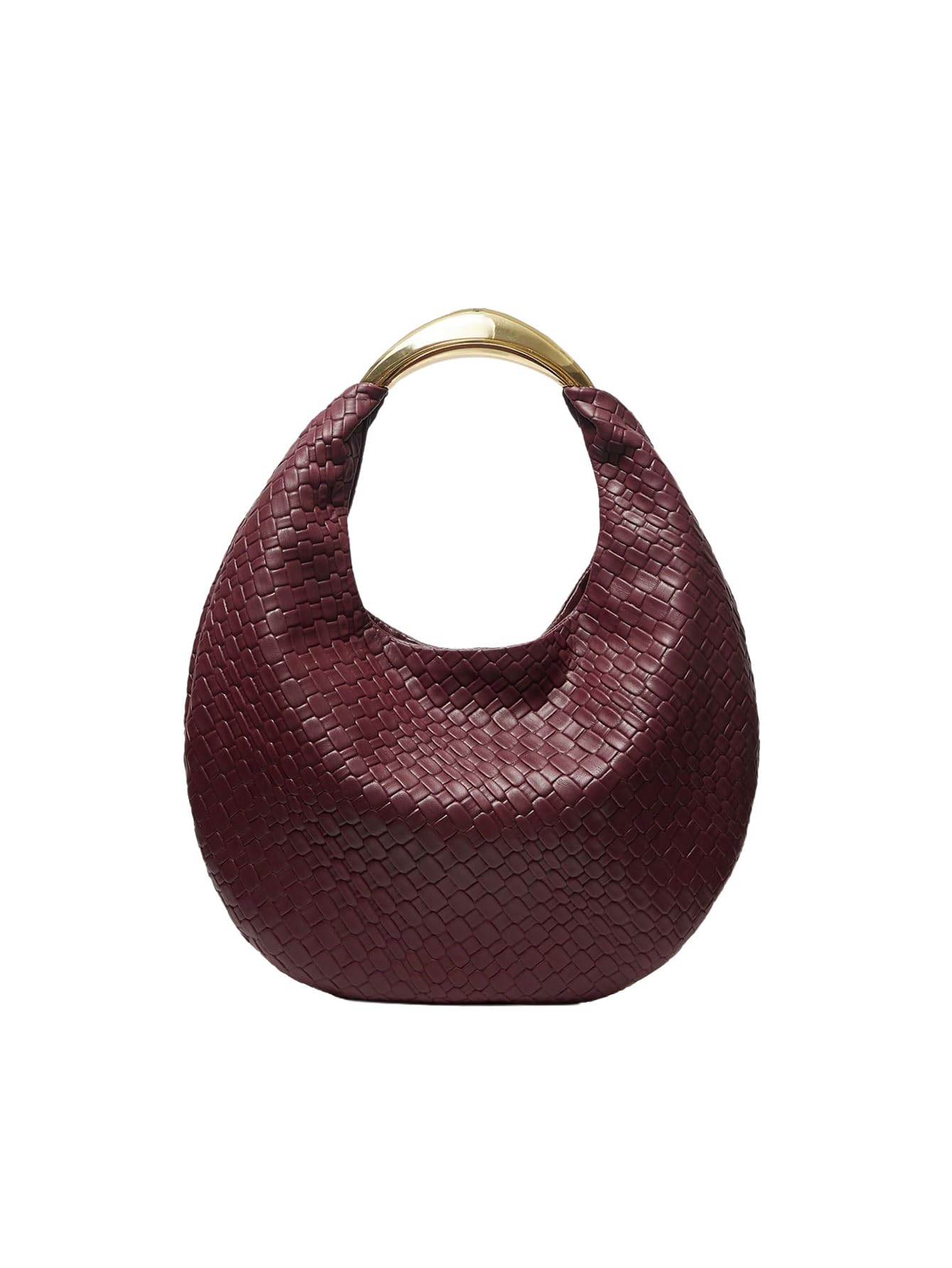 QWINEE Women's Woven Handbag Elegant Clutch Purse Metal Top Handle Cresent Evening Bag Retro PU Leather Clutch Purse Burgundy One Size